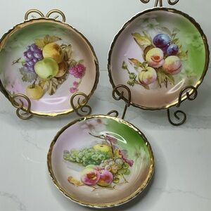 3 Germany Small Plates Hand Painted Porcelain Plates Fruit Preloved